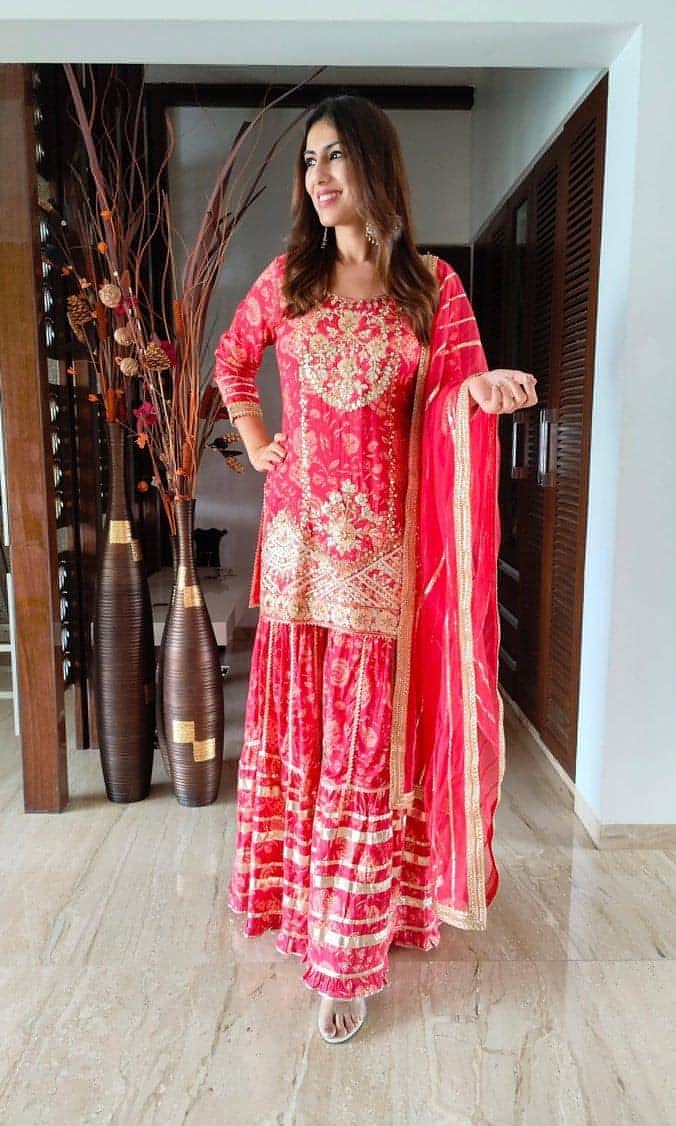 Tinted pink sharara set